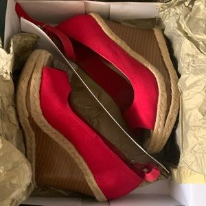 Colin Stuart Ladies Red Ankle Strap Wedge Heel. Size 6
